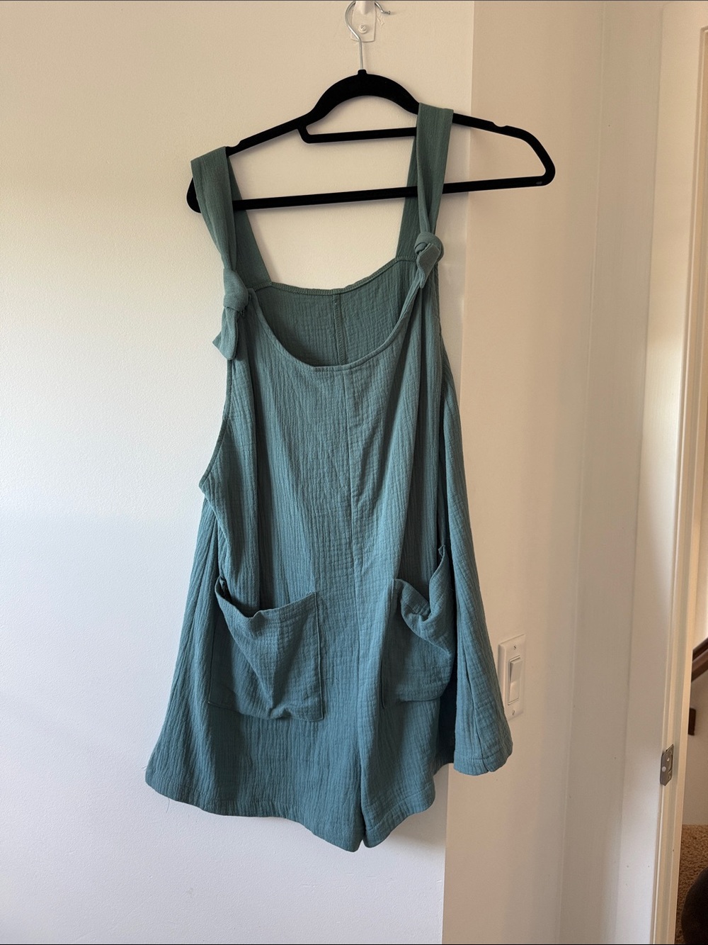 Cupshe Teal Green Gauze Romper with Knot Straps